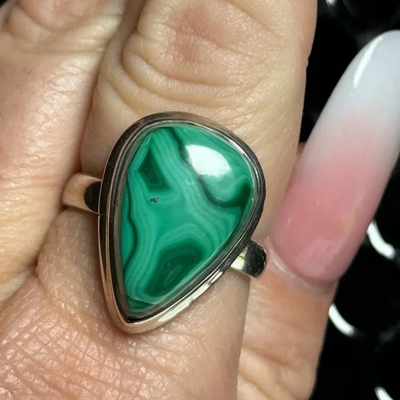 Malachite Ring | Natural Gemstone | 925 Sterling Silver | Size 11 | Jewelry - Picture 8 of 12